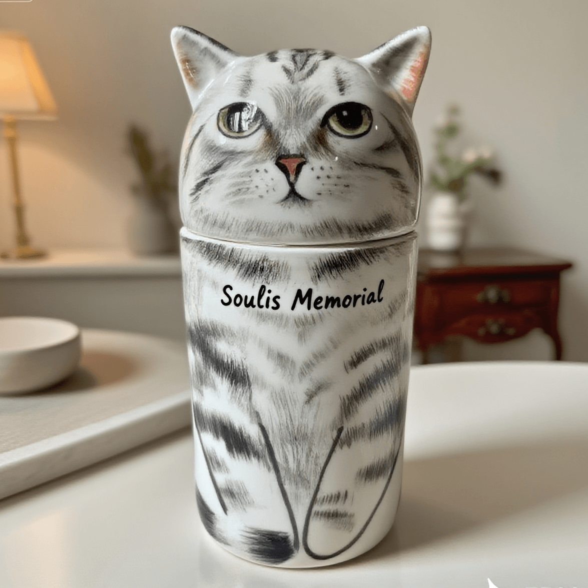 Urne funéraire personnalisée pour chat – Peinte à la main d’après photo | Soulis Mémorial