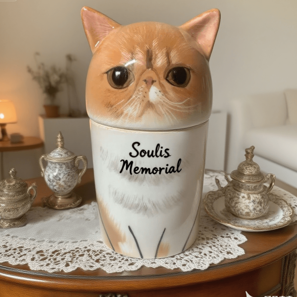 Urne funéraire personnalisée pour chat – Peinte à la main d’après photo | Soulis Mémorial