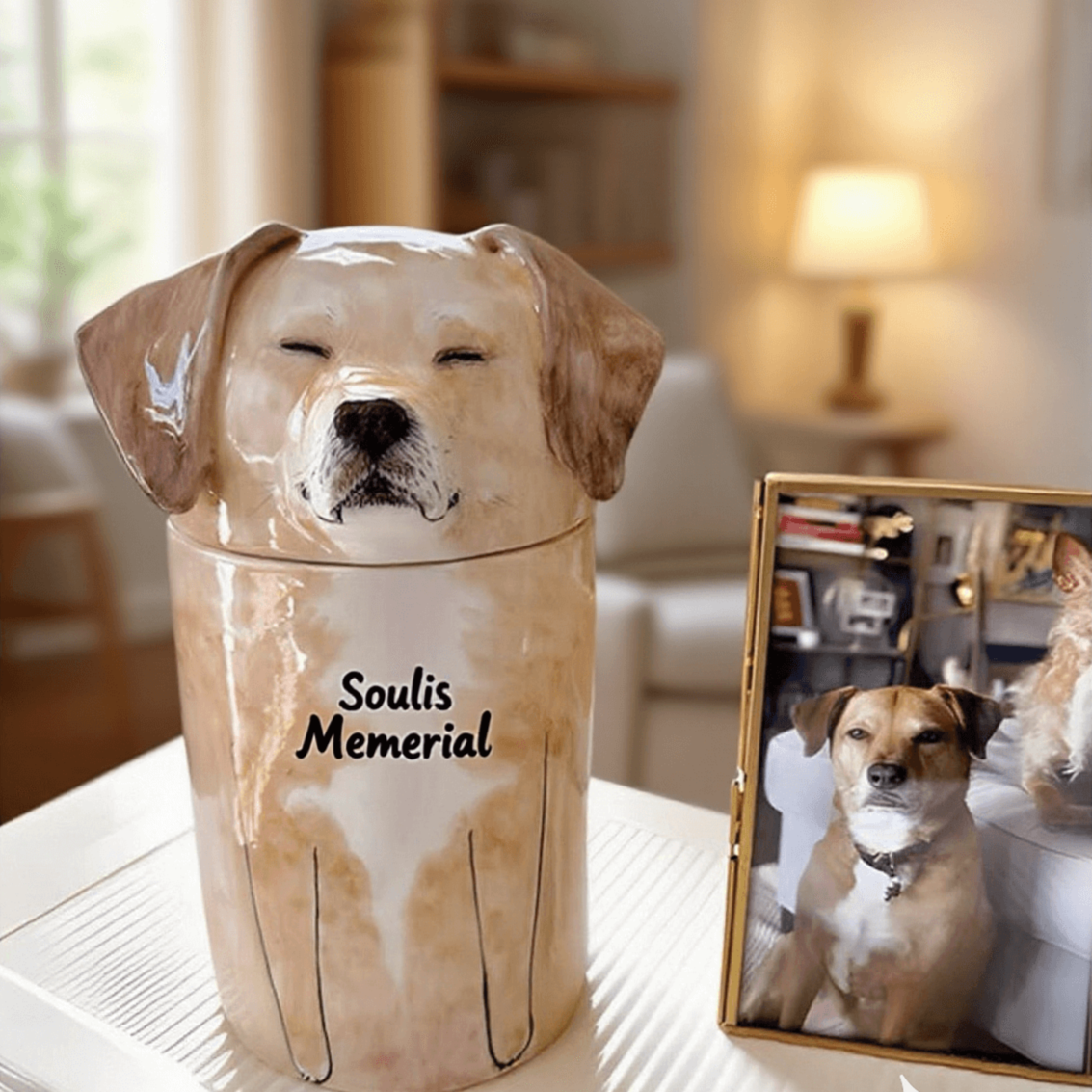 Urne funéraire personnalisée pour chien – Peinte à la main d’après photo | Soulis Mémorial