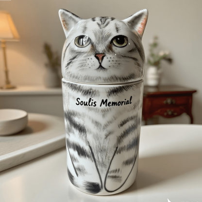 Urne funéraire personnalisée pour chat – Peinte à la main d’après photo | Soulis Mémorial