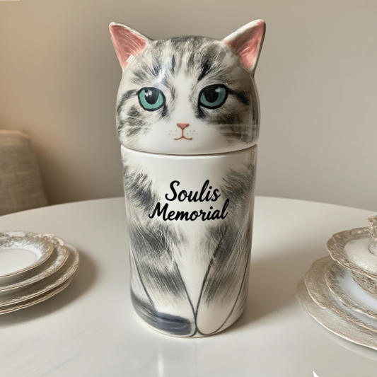 Urne funéraire personnalisée pour chat – Peinte à la main d’après photo | Soulis Mémorial